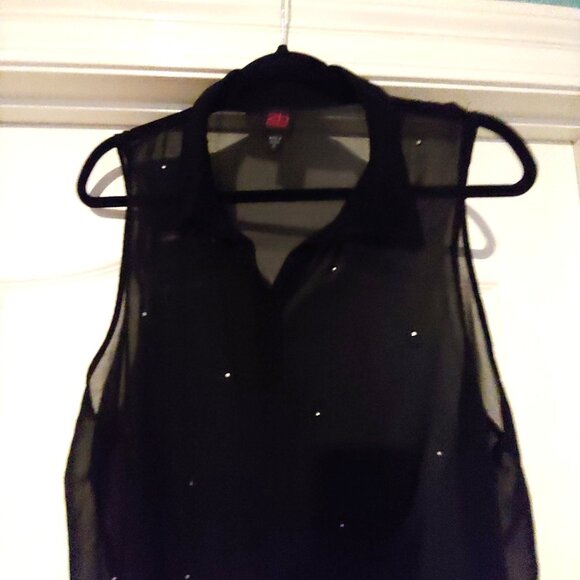 2B BeBe Sheer Disco Sleeveless Button Down Tie in Front Shirt With Crystals XL - Picture 3 of 7